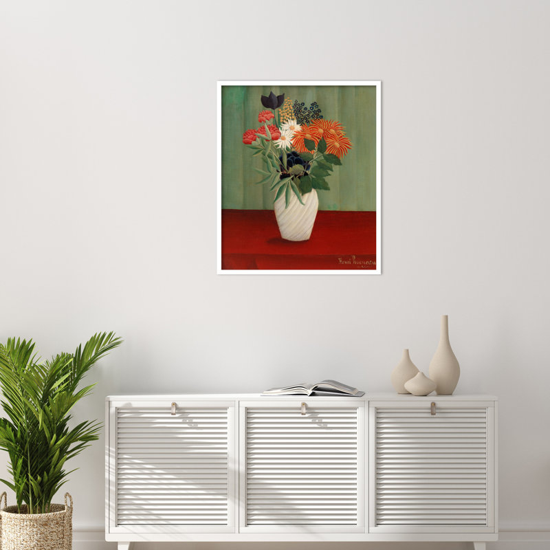 "Bouquet de fleurs" par Henri Rousseau, 33" H x 28" W, Blanc