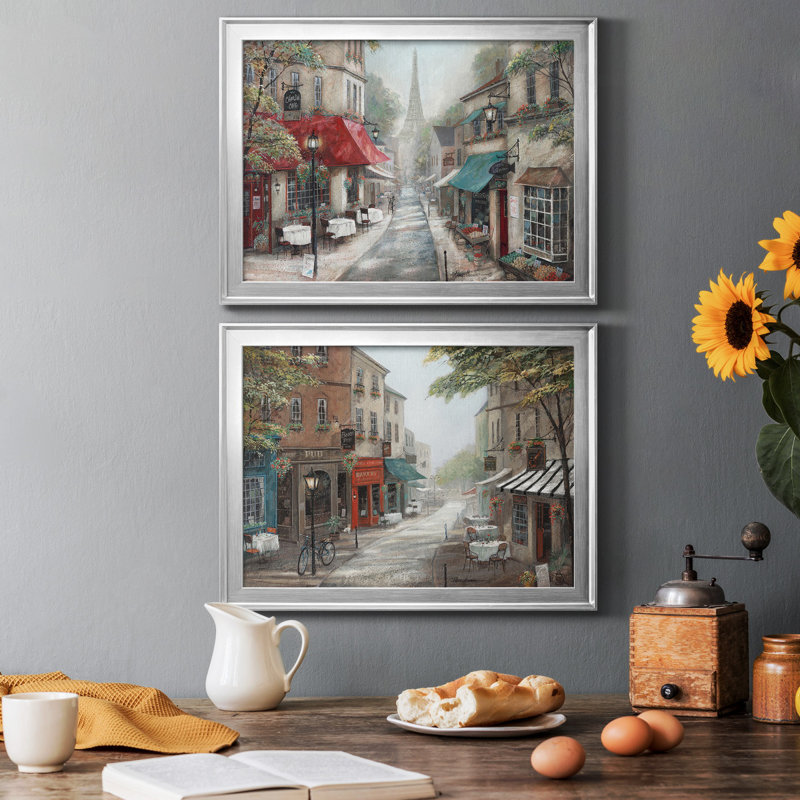 Eiffel View From Charlie's Café - Ensemble de 2 reproductions de cadres photo, H 24,5 po x l 37 po x P 1 po, Papier argenté