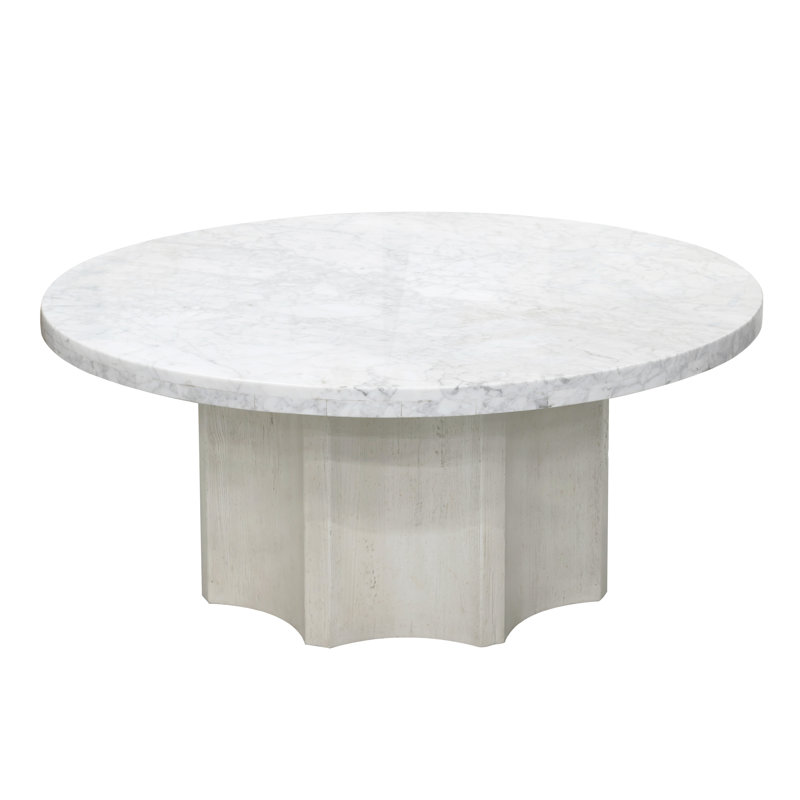 Gray and White Round Marble Top Coffee Table with Storage