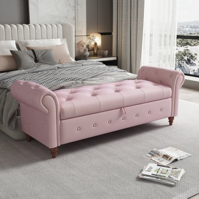 Banc de lit 63 po avec rangement, Rose