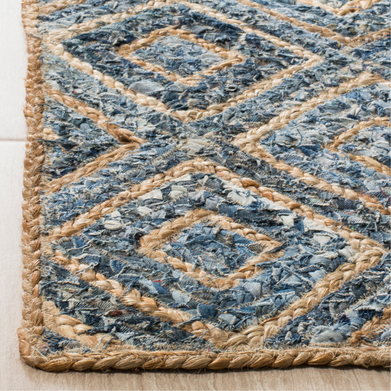 Arria Hand Woven Jute/Denim Geometric Rug in Natural/Blue, Rectangle 3' x 5'