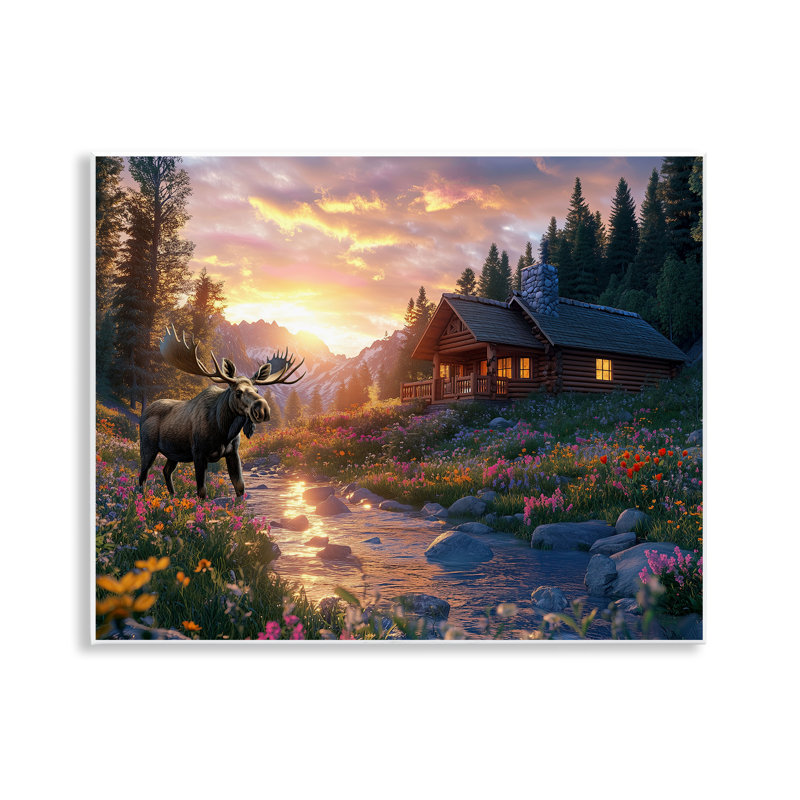 Plaque murale Cozy Cabin Moose Visitez, conception par Jim Baldwin