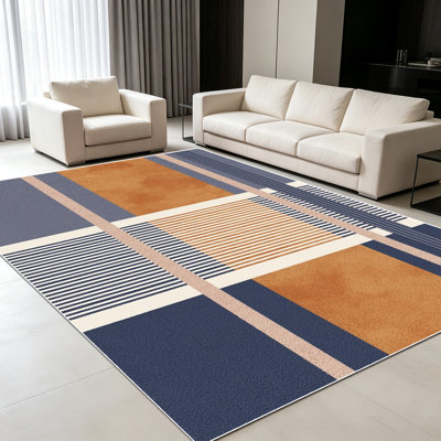 Tapis à motifs géométriques de 1 pièce pour le salon, doux et confortable, convient à toutes les saisons, facile à entretenir, tapis de sol intérieur lavable à la machine, sous la table de ferme convenant à la chambre à coucher, à la salle à manger, au bureau, au balcon, au patio, à la maison