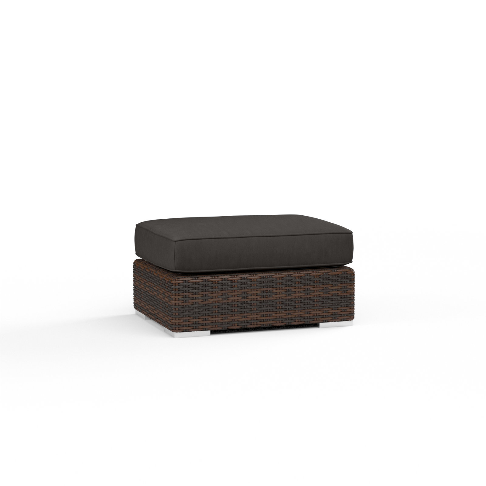 Upholstered Outdoor Ottoman with Cushion, Spectrum Carbon Sunbrella® Plainweave