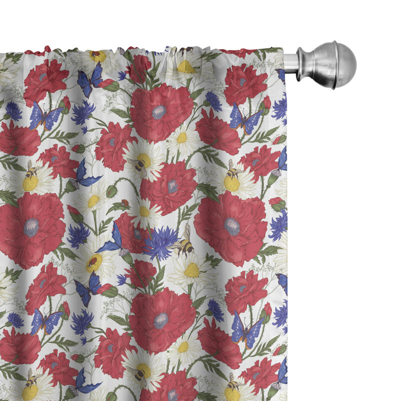 Poppy Floral Semi-Sheer Rod Pocket Sliding Panel, 28" x 95"