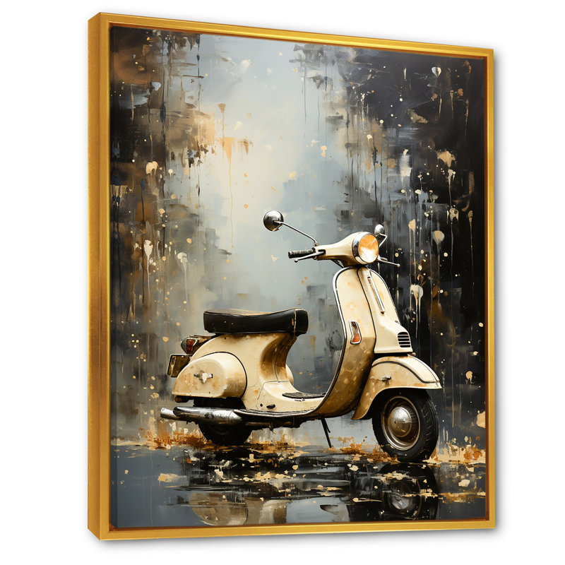 Scooter Escape IV sur impression sur toile, Cadre flottant doré, H 44 po x l 34 po x P 1,5 po