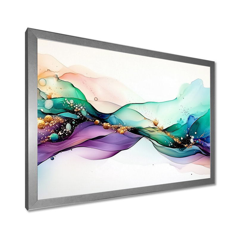 «Ethereal Violet», impression d'art mural abstrait Modern Waves I, H 30 po x l 40 po, Argent argent