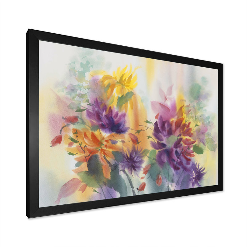 Dahlias - reproduction sur toile, Cadre d'angle fermé noir, H 8 po x l 12 po x P 1 po