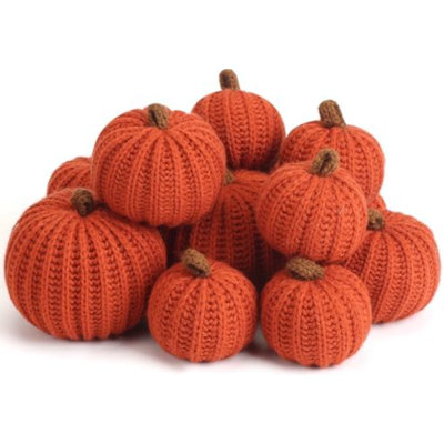 12-Pack Fall Crochet Pumpkins Handmade Fall Decor Set With 2.36, 3.15, 4Inch Sizes Knit Pumpkins Farmhouse Thanksgiving Table Centerpiece, Halloween Decorations (Dark Orange)