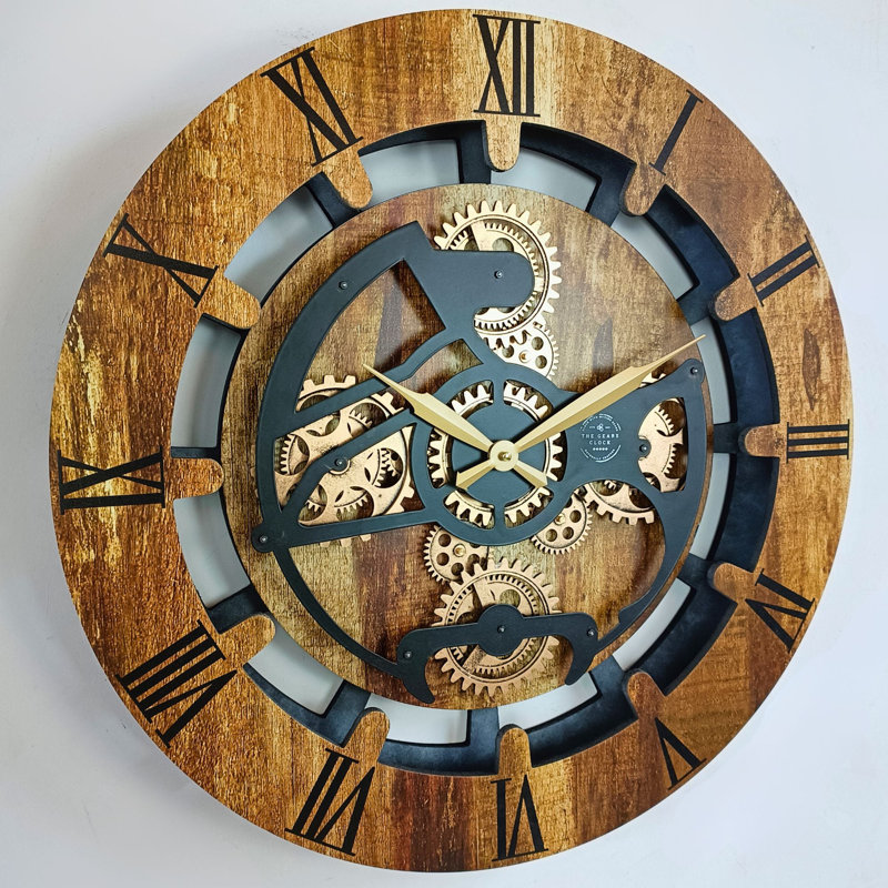 Solid Wood Wall Clock, Vintage Brown