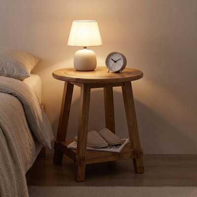 2-Tier Solid Wood Round End Table