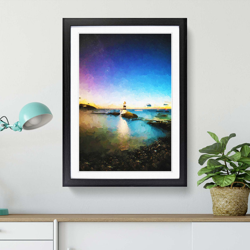 Penmon Lighthouse in Anglesey Wales in Abstract - Picture Frame Graphic Art Print, Black Framed, 87cm H x 62cm W x 2cm D