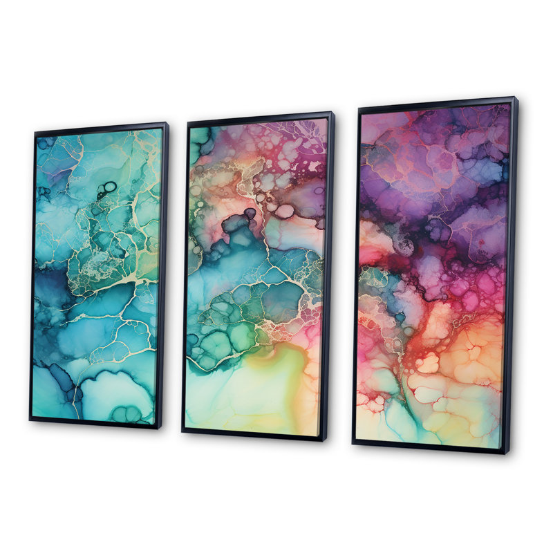 Ensemble de salon mural Cilgia - Aurora Borealis, Cadre flottant noir, H 32 po x l 48 po x P 1 po