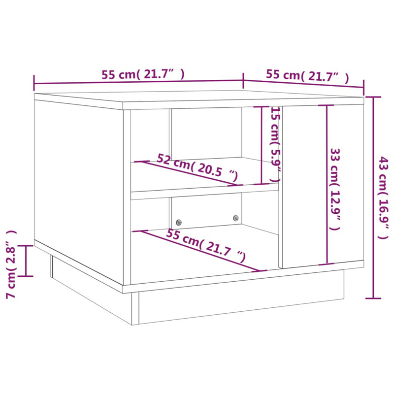 Glass End Table with Storage, Brown Oak, 21.7"x21.7"x16.9"
