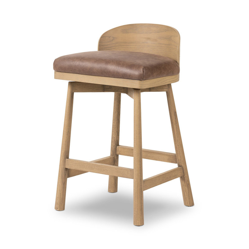 Cloris Swivel Stool-Altair Sienna-Counter & Bar, Bar Stool (30.91" Seat Height), Blonde Oak, Palermo Cigar Genuine Leather