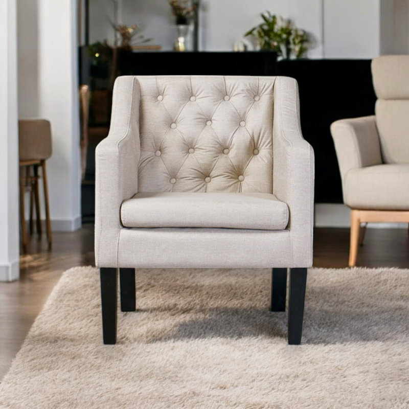 Enclave Beige Finish Upholstered Button-Tufted Club Chair, 30.85" H X 24.24" W X 23.73" D