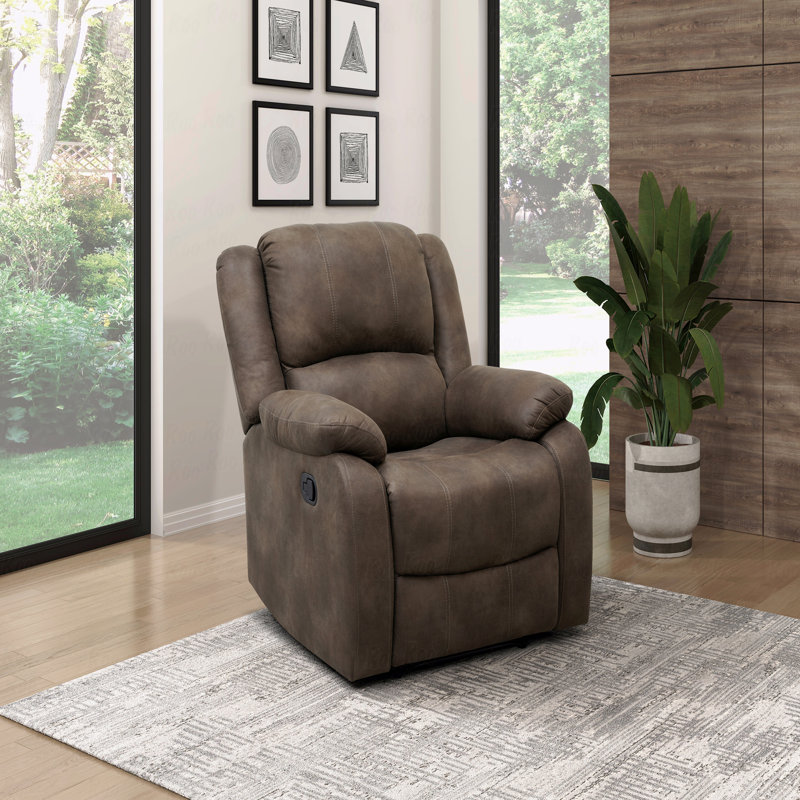 With Recliner Function Modern Reclining Chair Brown Polished Microfiber Pillowtop Arms Solid Wood Frame 1Pc Living Room Furniture