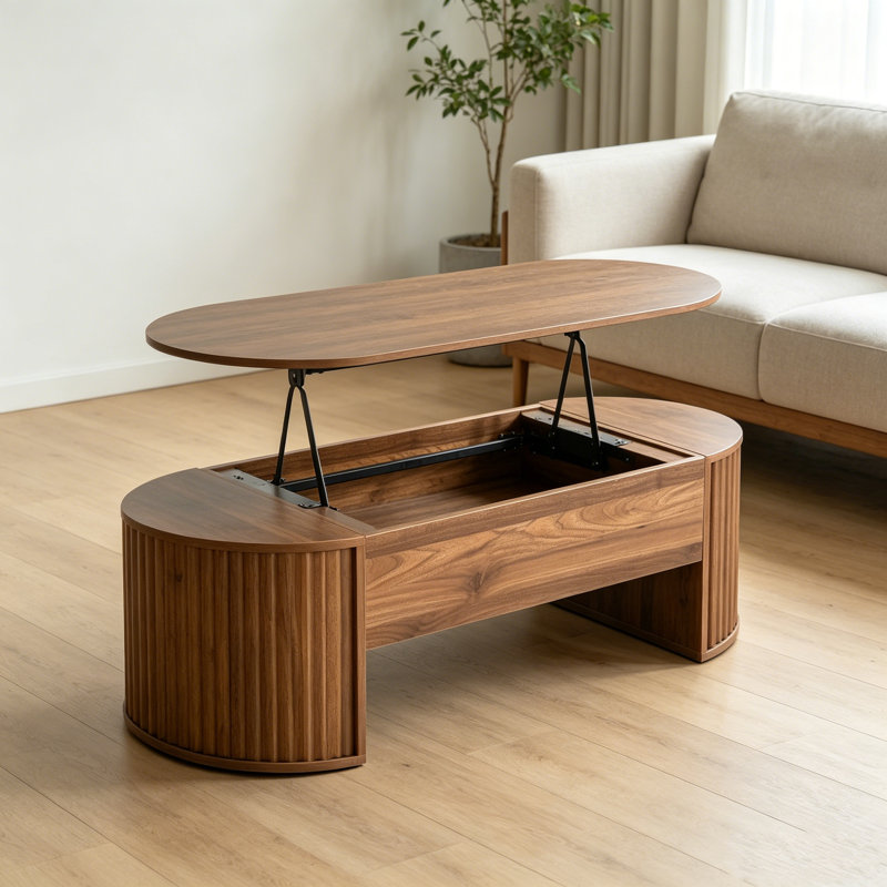 Table basse à plateau relevable de 47,2 po avec compartiment caché, table de centre moderne ovale en bois pour le salon, partiellement assemblée