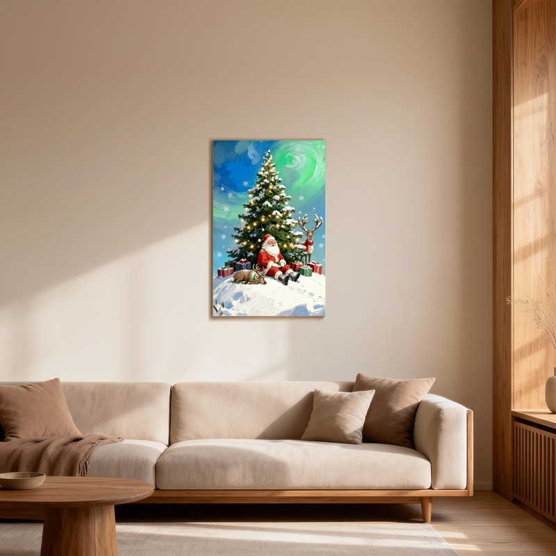 Noël, père Noël, arbre de Noël, renne, neige, cadeaux, ciel nocturne, H 18 po x l 12 po