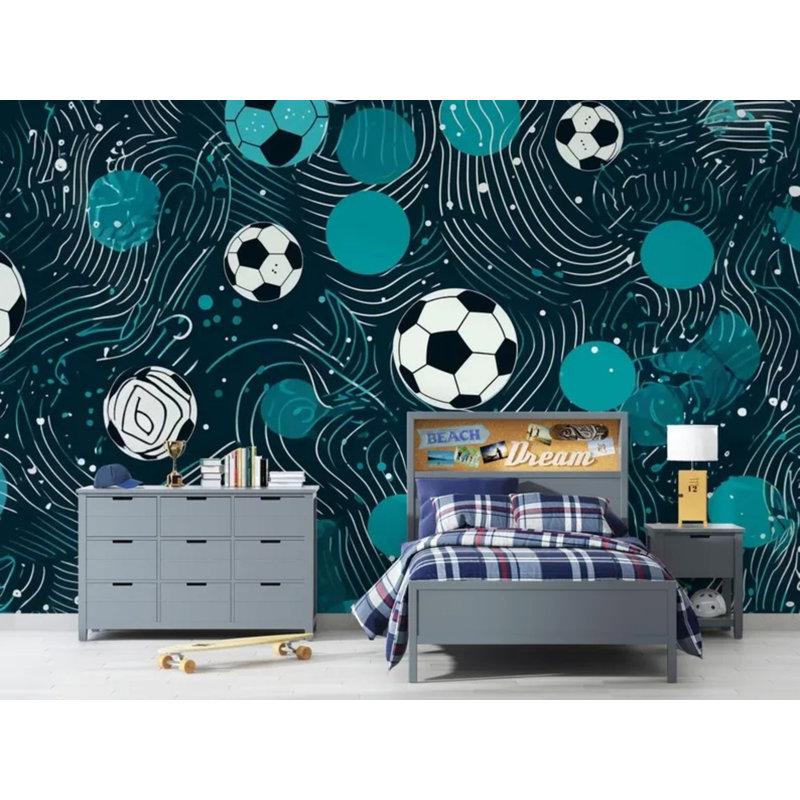 Papier peint à motif abstrait ballon de soccer, L 96 po x l 108 po