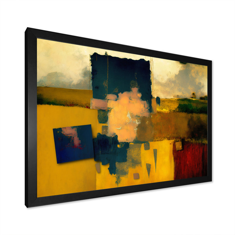 «Blue Sky Colorfields II», art mural abstrait sur toile, Cadre d'angle fermé noir, L 32 po x H 24 po