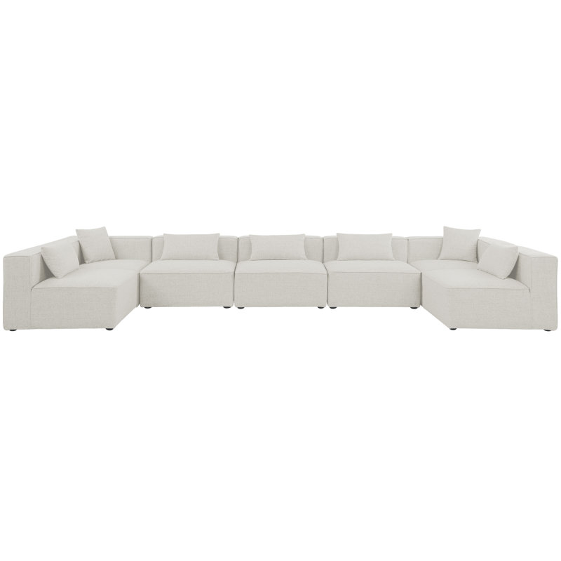 Narmeen Upholstered U-Shaped Sectional Reversible, Cream Linen Textured Fabric