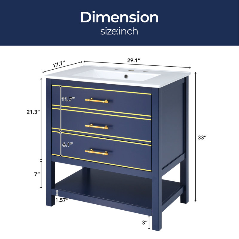 Base de meuble-lavabo simple 29,13 po seulement, Bleu