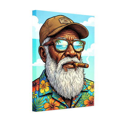 Chemise à la mode à motif floral tropical avec cigare et lunettes de soleil