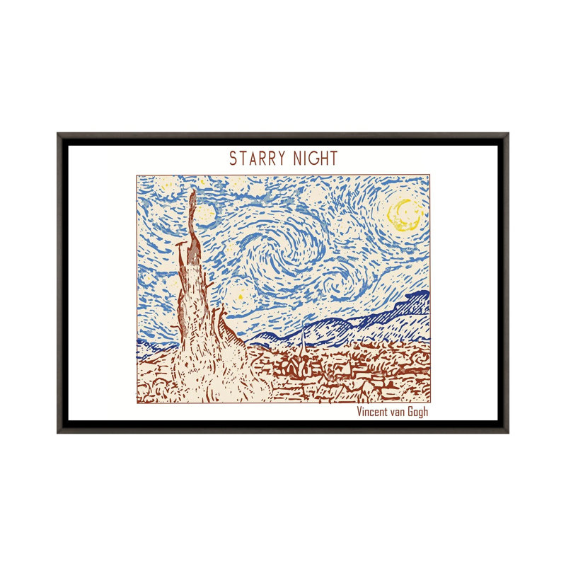Nuit étoilée - Vincent Van Gogh - reproduction d'art murale - toile encadrée, 48" x 32", Framed Canvas, Grey