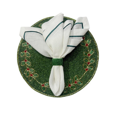 O Christmas Mistletoe Beaded Placemat in Green, Set of 2