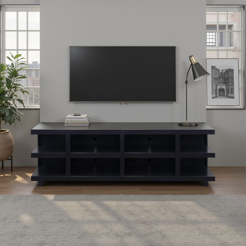 Meuble télé en bois massif Aspen, aucun assemblage requis, Noir, H 25 po x L 85 po x l 17 po