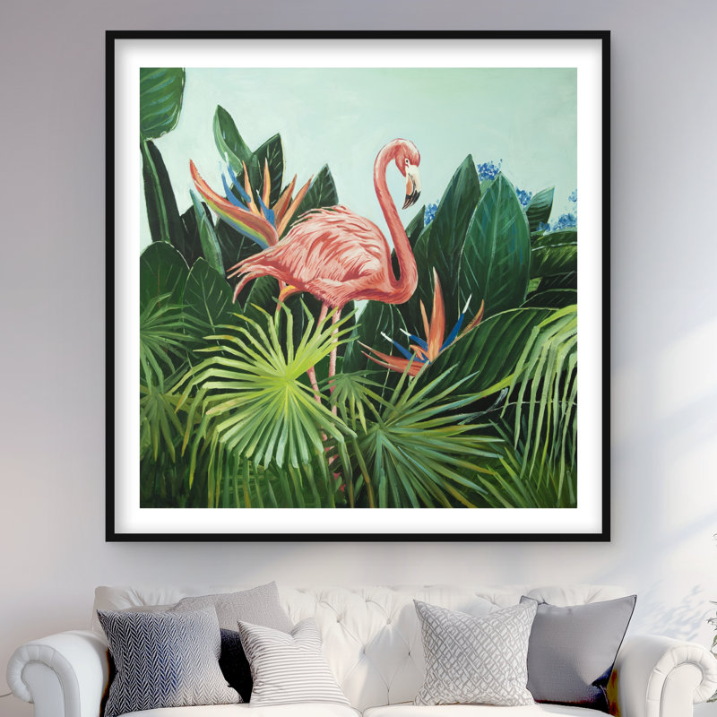 Flamant tropical - rose chambre à coucher encadrée