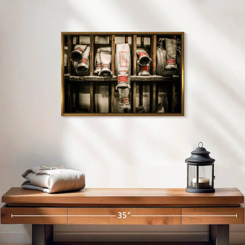Firefighter Hose, 19" X 13", Floating Frame Gold