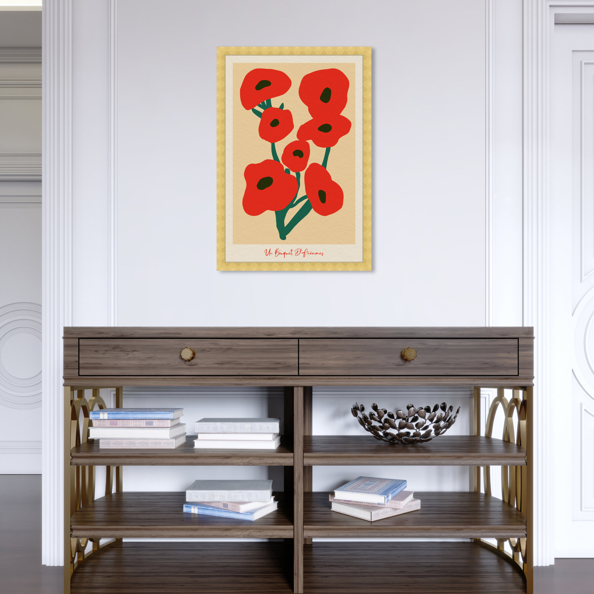 Modern Red Flower Bouquet by Oliver Gal, Gold, 26" H x 18" W