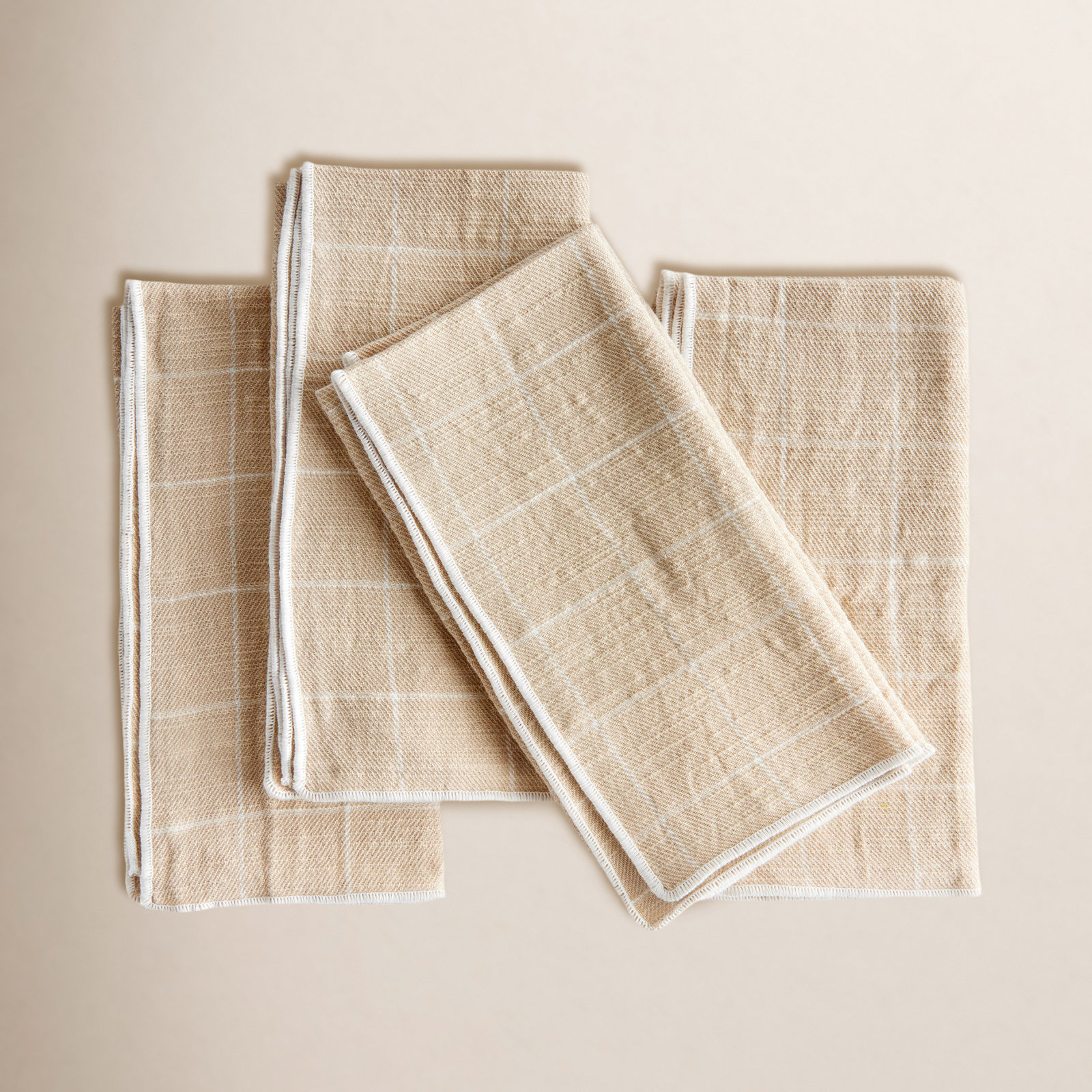 Eggett Toile Cotton Dinner Napkins, Checkered, Straight Seam, Taupe/White