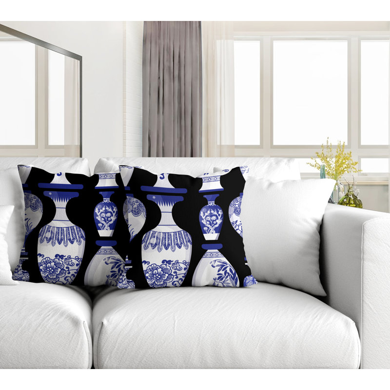  Coussin décoratif intérieur / extérieur abstrait, Noir, L 15 po x H 15 po
