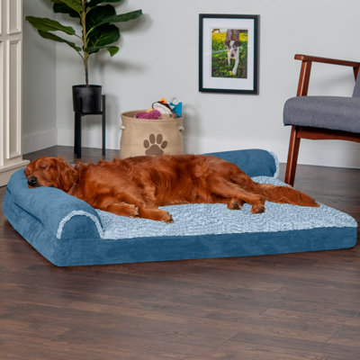 Two Tone Faux Fur & Suede Deluxe L-Chaise Memory Foam Pet Bed
