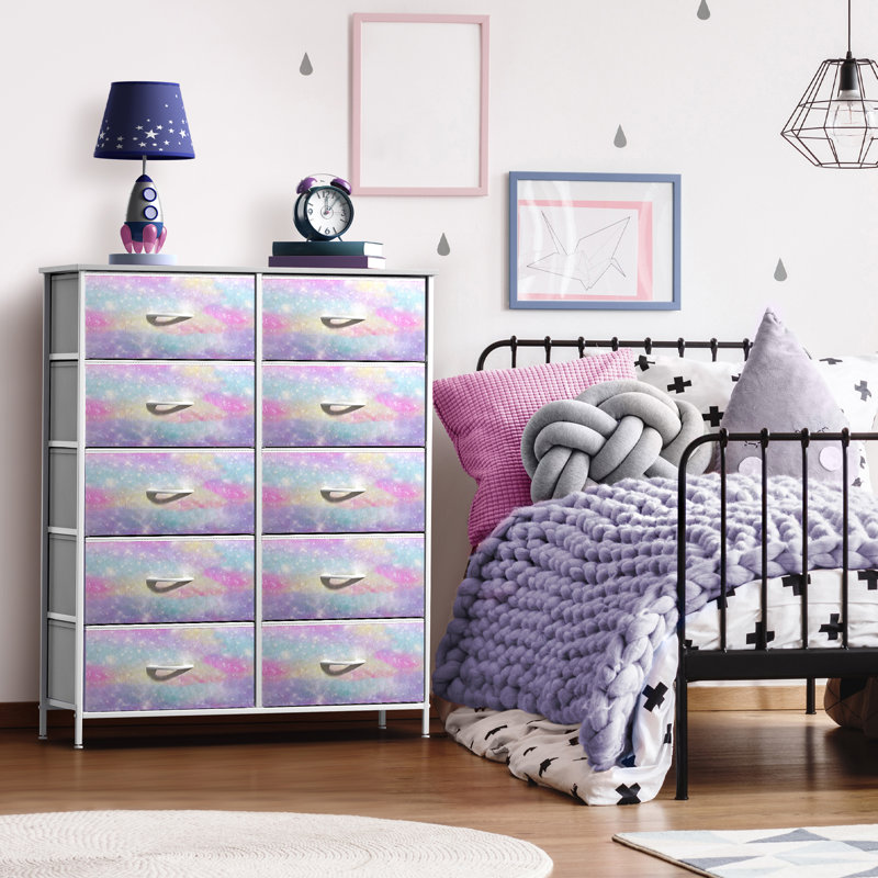  Commode 10 tiroirs avec structure en acier et bacs en tissu teinté arc-en-ciel