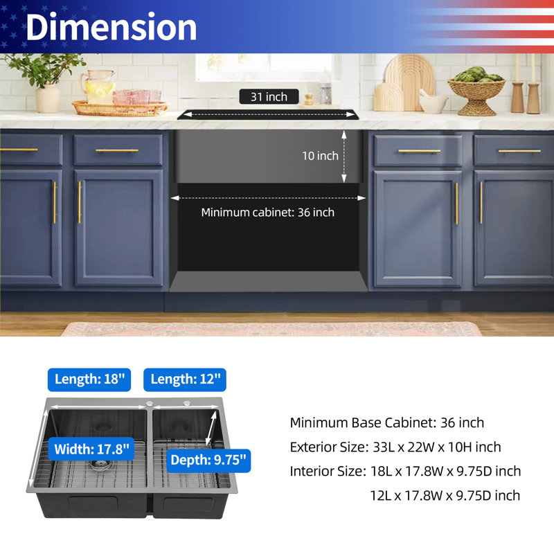 Drop-in Double Bowl Stainless Steel Kitchen Sink, 16-Gauge