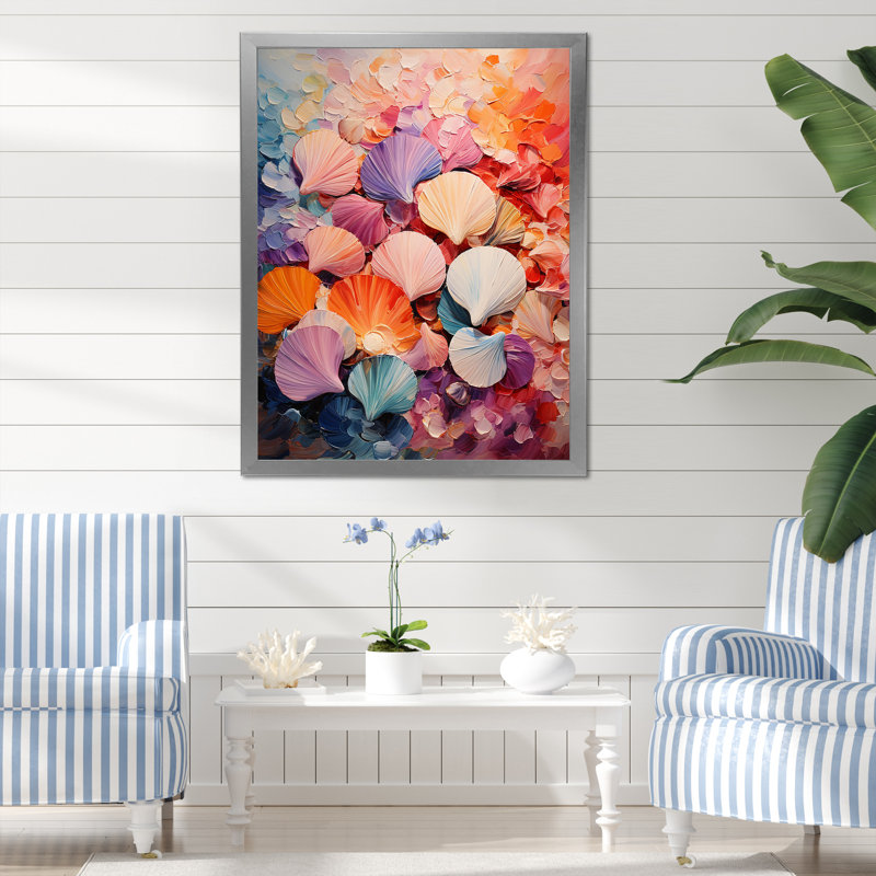 «Seashells Wonders On The Coast On», reproduction sur toile, Cadre simple argenté, H 40 po x l 30 po x P 1,5 po