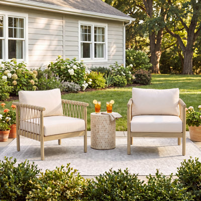 Chaises longues spacieuses pour patio, mobilier de jardin moderne en corde de bois d'acacia
