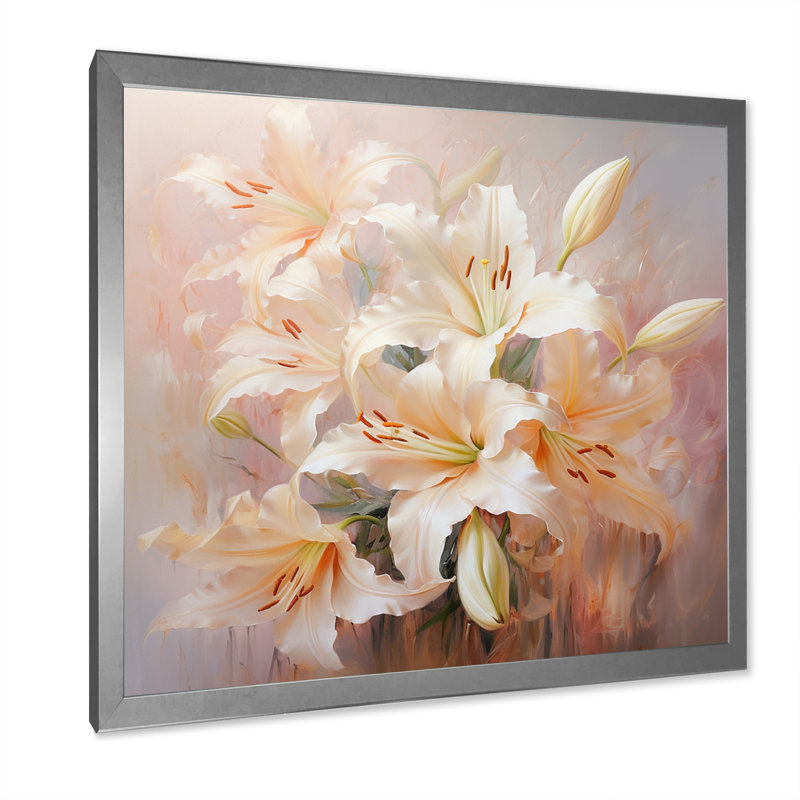 Impression romantique lys beige - Imprimé, H 16 po x l 16 po x P 1 po, Cadre photo argenté