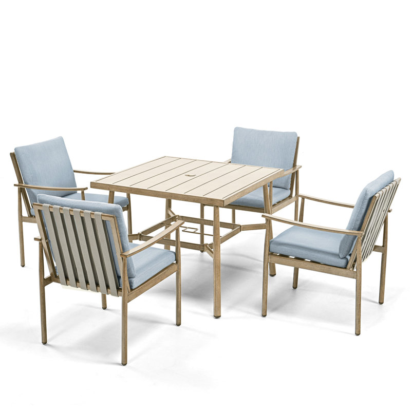 Ensemble repas d'extérieur rectangulaire L 35,4 po pour 5 personnes Mariène, Bleu, Beige