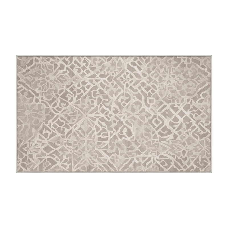 Machine Washable Beige Area Rug, Rectangle 4' x 6'