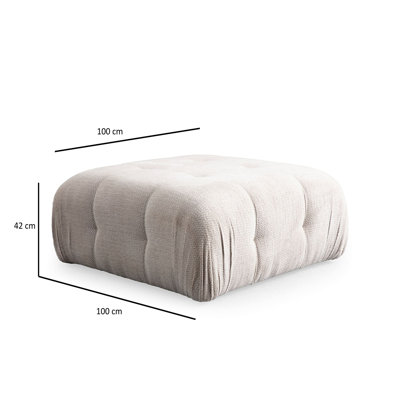 Repose-pieds Elegant Tuffet, beige, 39,4 x 39,4 x 16,5 pouces | Structure en bois de hêtre durable et en carton, tissu 100% polyester | Dossier en mousse et en silicone gris doux | Parfait pour le confort du salon et de la chambre à coucher