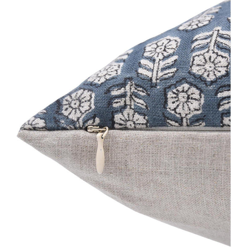 Fabdivine Hand Block Printed Linen Pillow Rustic Floral Cushion for Elegant Décor- Tulsi Buti, 16" x 16"