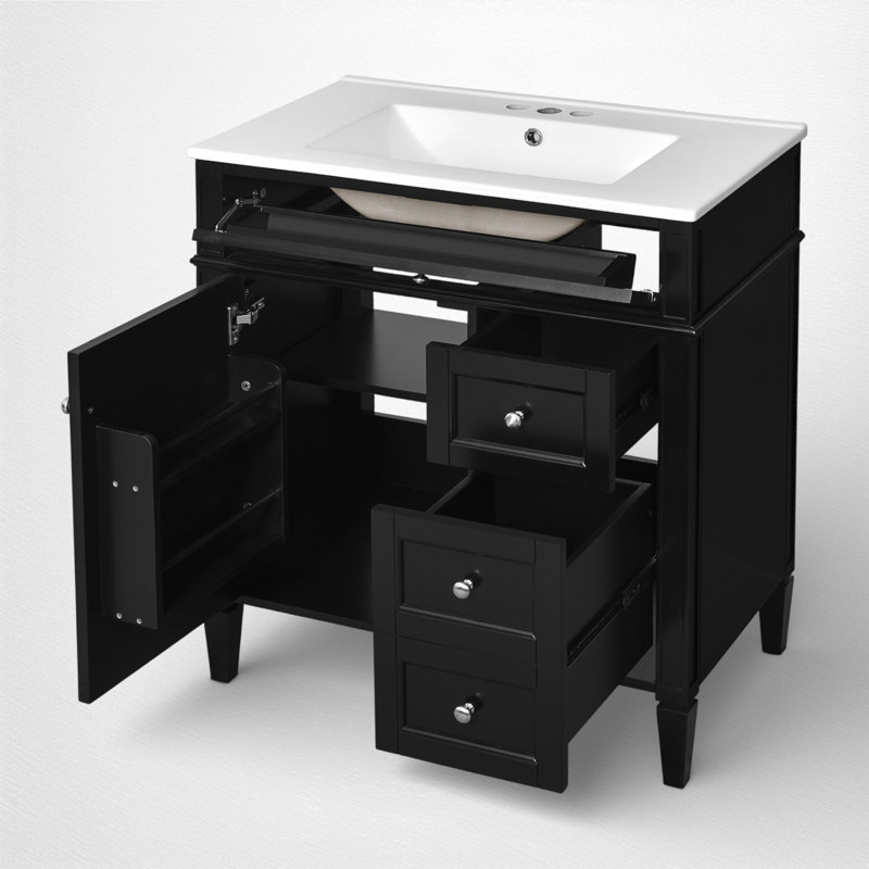 30'' Single Bathroom Vanity With Ceramic Sink Top, Black