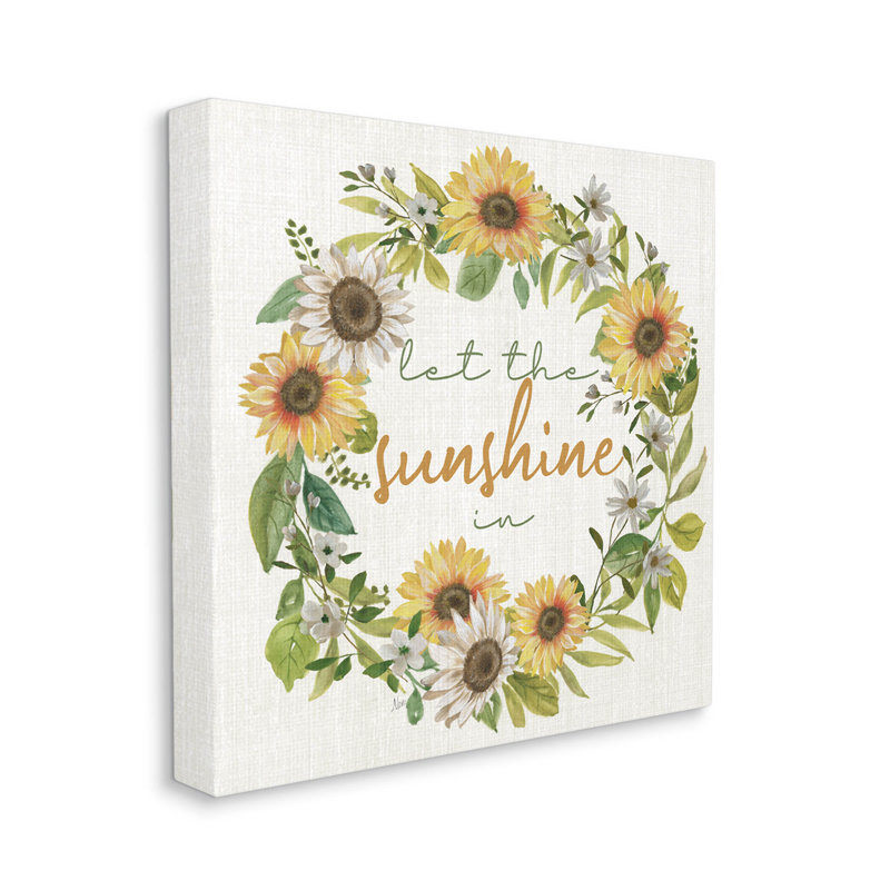 Let The Sunshine In Sunflower Wreath, estampe numérique par Nan, H 36 po x l 36 po x P 1,5 po, Toile tendue