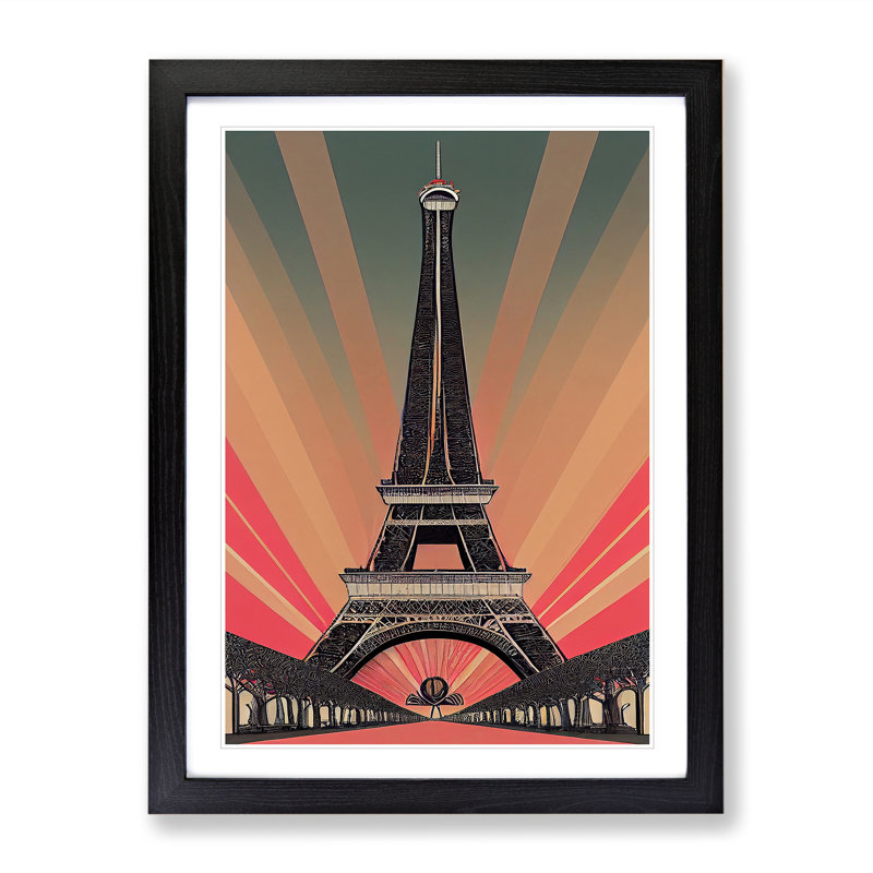 Eiffel Tower Art Deco No.4 - Framed Print, Black, 46cm H x 34cm W
