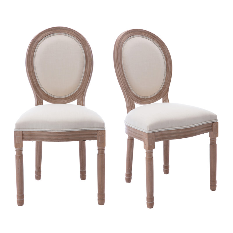 Chuk Mid-Century King Louis back solid wood dining chairs, Linen Beige